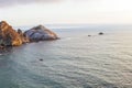 Panoramic view of the rugged coastline and cliffs of Big Sur with Santa Lucia Mountains along famous Highway 1, Monterey county, Royalty Free Stock Photo