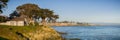 Panoramic view of the rugged Pacific Ocean coast on a sunny evening near Santa Cruz, California Royalty Free Stock Photo
