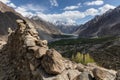 Panoramic view from ruined fort in Hunza valley Royalty Free Stock Photo