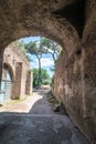 Panoramic view of the ruins of the forum of the time of the Roman Empire, with tourists visiting it