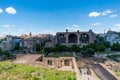 Panoramic view of the ruins of the forum of the time of the Roman Empire, with tourists visiting it