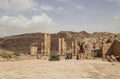 Panoramic view Ruins of Great Temple Gates in the ancient Arab Nabataean Kingdom city of Petra. Jordan Royalty Free Stock Photo