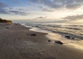 Panoramic view Rushing wave on a sunny day on the sandy beach of the Baltic Sea in Palanga, Lithuania Royalty Free Stock Photo