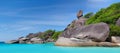 Panoramic view of Sail rock, beautiful and famous landmark of Similan Island near Phuket in Southern Thailand. Tropical nature Royalty Free Stock Photo