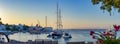 Panoramic view of sailboats at the old port of Spetses,. Greece. Royalty Free Stock Photo