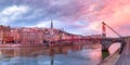 Old town of Lyon at gorgeous sunset, France Royalty Free Stock Photo