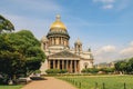 Panoramic view on Saint Isaac's Cathedral. Isaakievskiy Sobor with green lawn in summer, St. Petersburg, Russia.