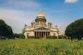 Panoramic view on Saint Isaac's Cathedral. Isaakievskiy Sobor with green lawn in summer, St. Petersburg, Russia.