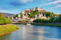 Panoramic view of Salzburg skyline with Festung Hohensalzburg an