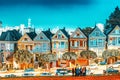 Panoramic view of the San Francisco Painted ladies Victorian Houses