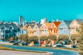Panoramic view of the San Francisco Painted ladies Victorian Houses