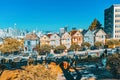 Panoramic view of the San Francisco Painted ladies Victorian Houses