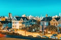 Panoramic view of the San Francisco Painted ladies Victorian Houses