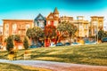 Panoramic view of the San Francisco Painted ladies Victorian Houses