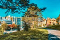 Panoramic view of the San Francisco Painted ladies Victorian Houses