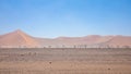 Panoramic view of a sandstorm in Sossusvlei, Namibia.