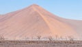 Panoramic view of a sandstorm in Sossusvlei, Namibia.