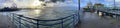 Panoramic view of the Santa Monica Pier which is the famous beach of Los Angeles where the Ferris wheel is located in California. Royalty Free Stock Photo