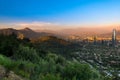 Panoramic view of Santiago with Parquemet Metropolitan park and Cerro Manquehue at sunset, Santiago Royalty Free Stock Photo