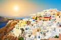 Panoramic view of Santorini island, Greece at sunset Royalty Free Stock Photo