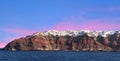 Panoramic view of Santorini volcanic island at sunset, Cyclades, Greece Royalty Free Stock Photo