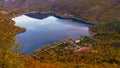 Panoramic view of Scanno lake, the most striking feature is, of course, its unique heart shape. Rich in fish, fauna, and wildlife