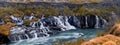 Panoramic view of scenic Hraunfossar water falls in Iceland Royalty Free Stock Photo