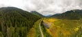 Panoramic View of Scenic Road surrounded by Mountains in Canadian Nature