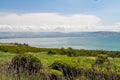 Panoramic view of the sea of Galilee from the Mount of Beatitudes, Israel Royalty Free Stock Photo