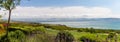 Panoramic view of the sea of Galilee from the Mount of Beatitudes, Israel Royalty Free Stock Photo