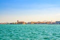 Panoramic view from sea lagoon of Chioggia town cityscape