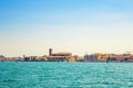 Panoramic view from sea lagoon of Chioggia town cityscape