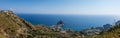 Panoramic view of the sea and the mountains of the island of Ischia in Italy. Coastal and nature with maritime landscape