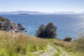 Panoramic view of the sea, mountains on a sunny spring day Royalty Free Stock Photo