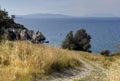 Panoramic view of the sea, mountains on a sunny spring day Royalty Free Stock Photo