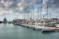 Panoramic view of sea port with a beautiful sky with clouds in Sochi, Russia