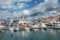 Panoramic view of sea port with a beautiful sky with clouds in Sochi, Russia