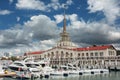 Panoramic view of sea port with a beautiful sky with clouds in Sochi, Russia