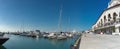 Panoramic view of sea port with a beautiful sky with clouds in Sochi, Russia