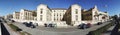 Panoramic view of seafront Paolo Toscanelli street at Ostia Lido in Rome with historical huge palace of Former marine colony