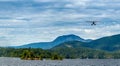 Panoramic view of the seaplane over Ruby Lake, Sunshine coast, BC, Canada