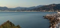 Ligurian winter dusk coastal panorama. Color image Royalty Free Stock Photo