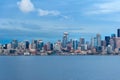 Panoramic view of Seattle Downtown and Space Needle from Puget Sound Royalty Free Stock Photo