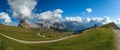 Panoramic view of Seceda peak, Odle mountain range, Gardena Valley, Dolomites, Italy Royalty Free Stock Photo