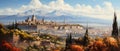 Panoramic view of Segovia, Castilla y Leon, Spain. Digital oil color painting