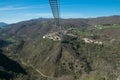 Panoramic view of Sellano\'s Tibetan bridge in Umbria region Italy