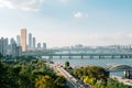 Panoramic view of Seoul city and Han river park in Korea Royalty Free Stock Photo