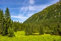 Panoramic view of the Seven Granats ridge - Siedem Granatow - within the Zabia Gran range over Rybi Potok Valley in Tatra Royalty Free Stock Photo