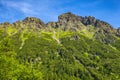 Panoramic view of the Seven Granats ridge - Siedem Granatow - within the Zabia Gran range over Rybi Potok Valley in Tatra Royalty Free Stock Photo