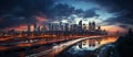 panoramic view of shanghai skyline at dusk Royalty Free Stock Photo